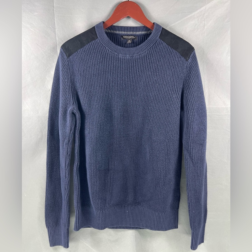 Banana Republic Suede Shoulder Cable Crew Neck Sweater  Men M / Women L